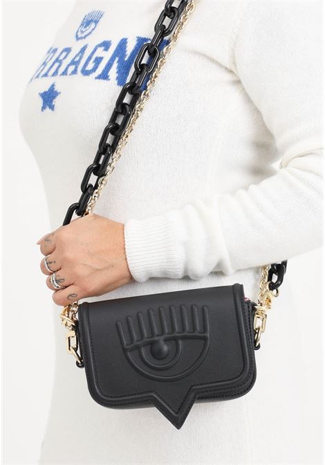 Black leather shoulder bag with embossed logo for women CHIARA FERRAGNI | 77SB4BA2ZS517899